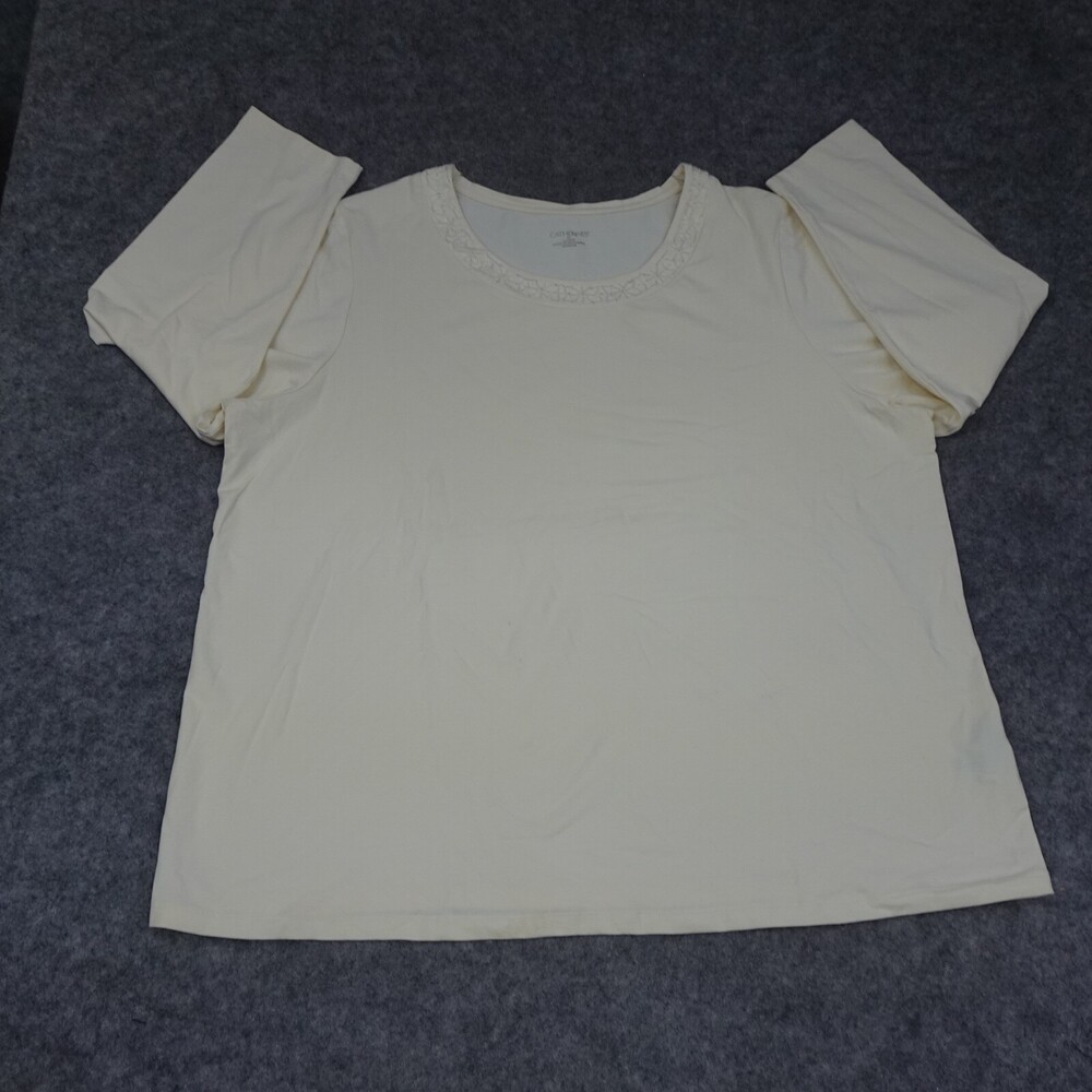 Catherines Top Womens 2X 22 Ivory Pullover Cotton Blend Stretch Comfort